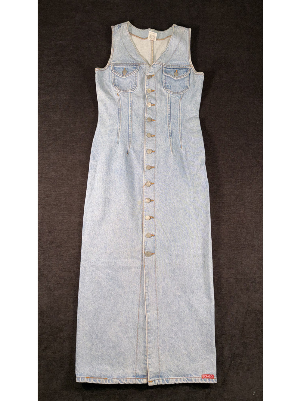 Vintage Bongo Light Wash Denim Maxi Dress with Button Front, Size 9